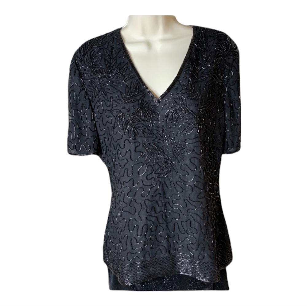 Vintage Adriana Papell Black beaded Evening 80’s Formal Top